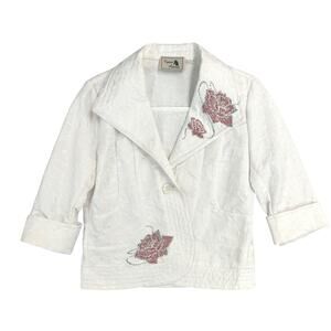 Equine Artwear Rhinestone Embellished Floral Rose Print Jacket White Size Small